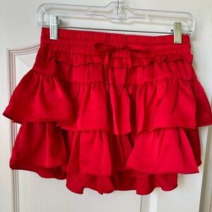 Day + Moon Red Ruffled Skort